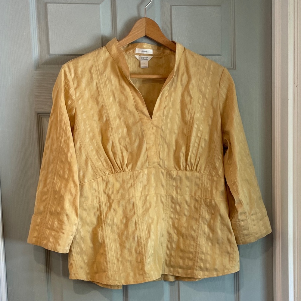 Christopher & Banks Women's L Vintage Y2K Yellow Gold Fall Office V-Neck Blouse